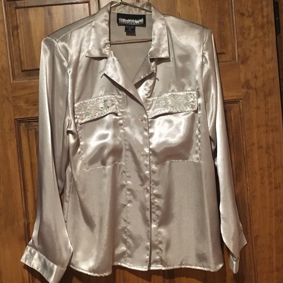 Vintage Tops - Vintage Button Up Blouse Satin Versatile Size 10
